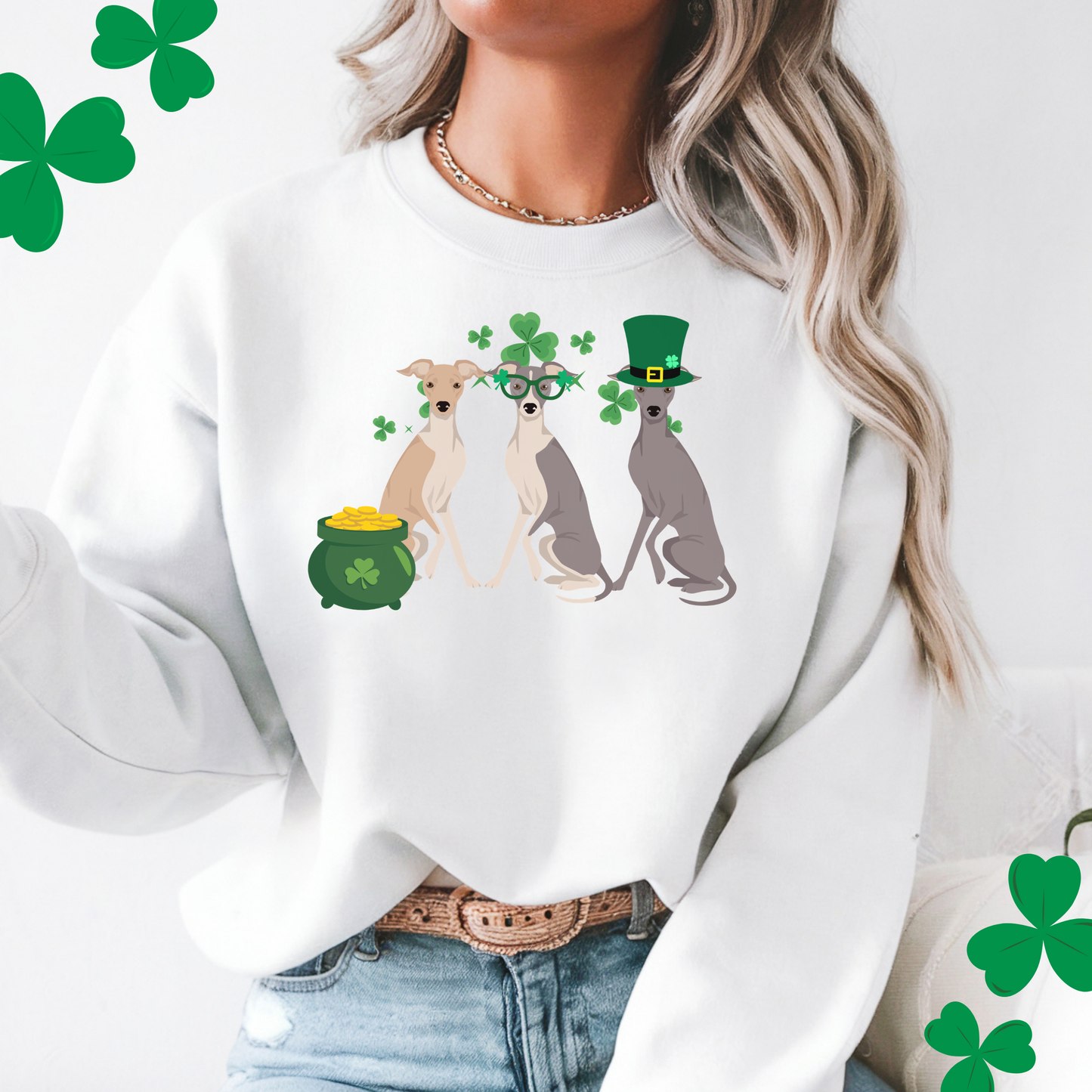 Italian Greyhound Dog St Patricks Day Unisex Heavy Blend Crewneck Sweatshirt, St Pattys day, Cute Dog Mom Gift
