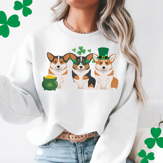 Pembroke Welsh Corgi Dog St Patricks Day Unisex Heavy Blend Crewneck Sweatshirt, St Pattys day, Cute Dog Mom Gift