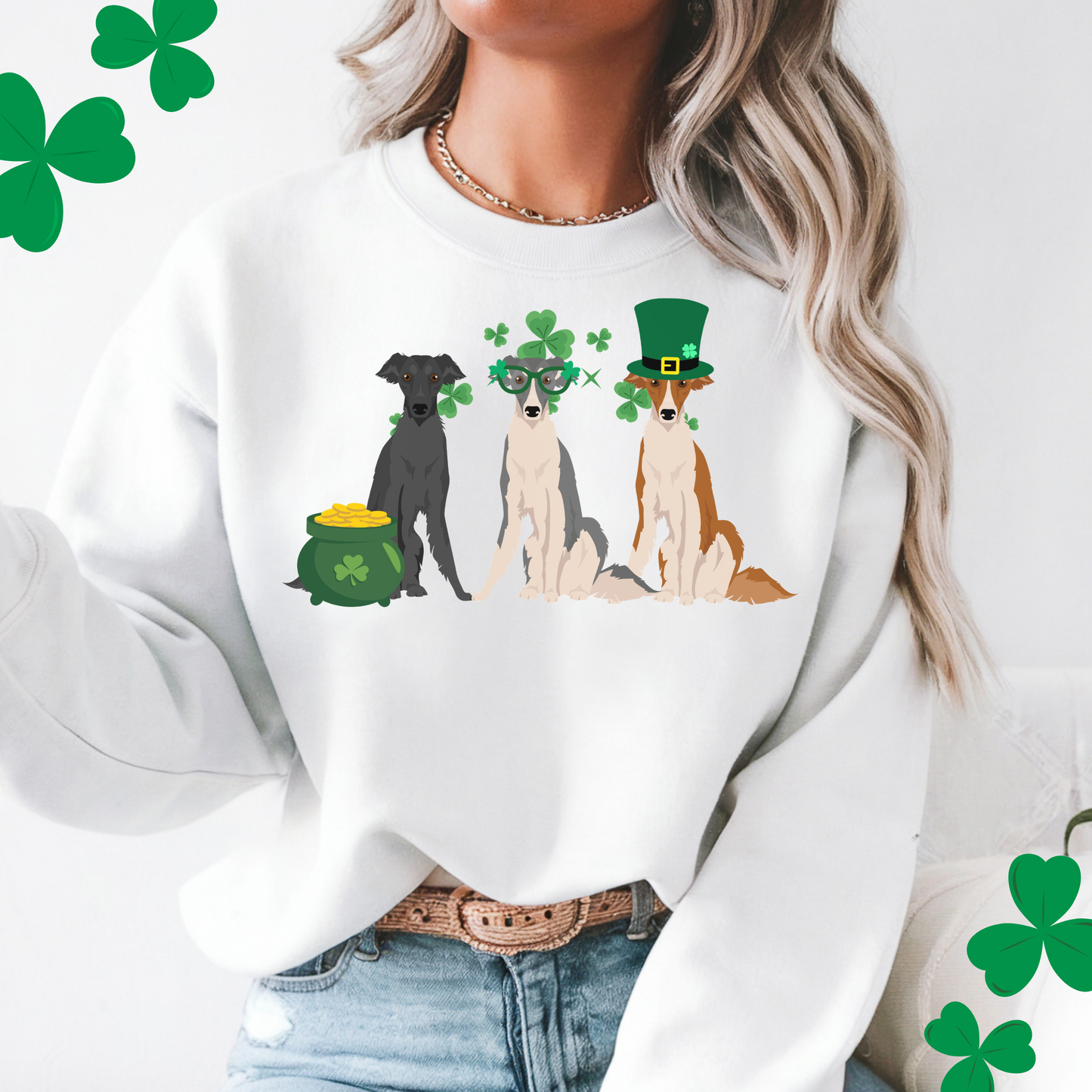 Silken Windhound Dog St Patricks Day Unisex Heavy Blend Crewneck Sweatshirt, St Pattys day, Cute Dog Mom Gift
