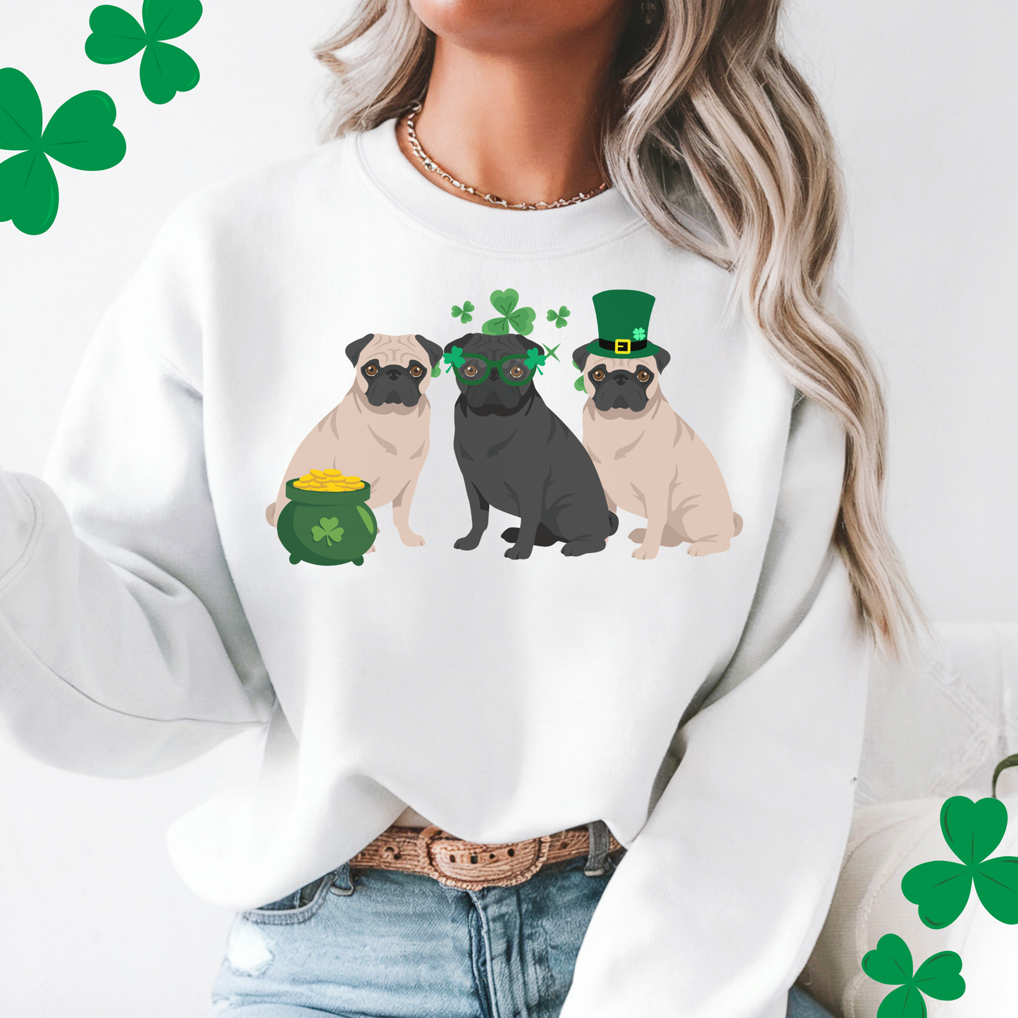 Pug Dog St Patricks Day Unisex Heavy Blend Crewneck Sweatshirt, St Pattys day, Cute Dog Mom Gift