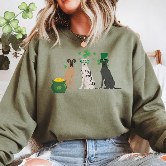 Great Dane Dog St Patricks Day Unisex Heavy Blend Crewneck Sweatshirt, St Pattys day, Cute Dog Mom Gift