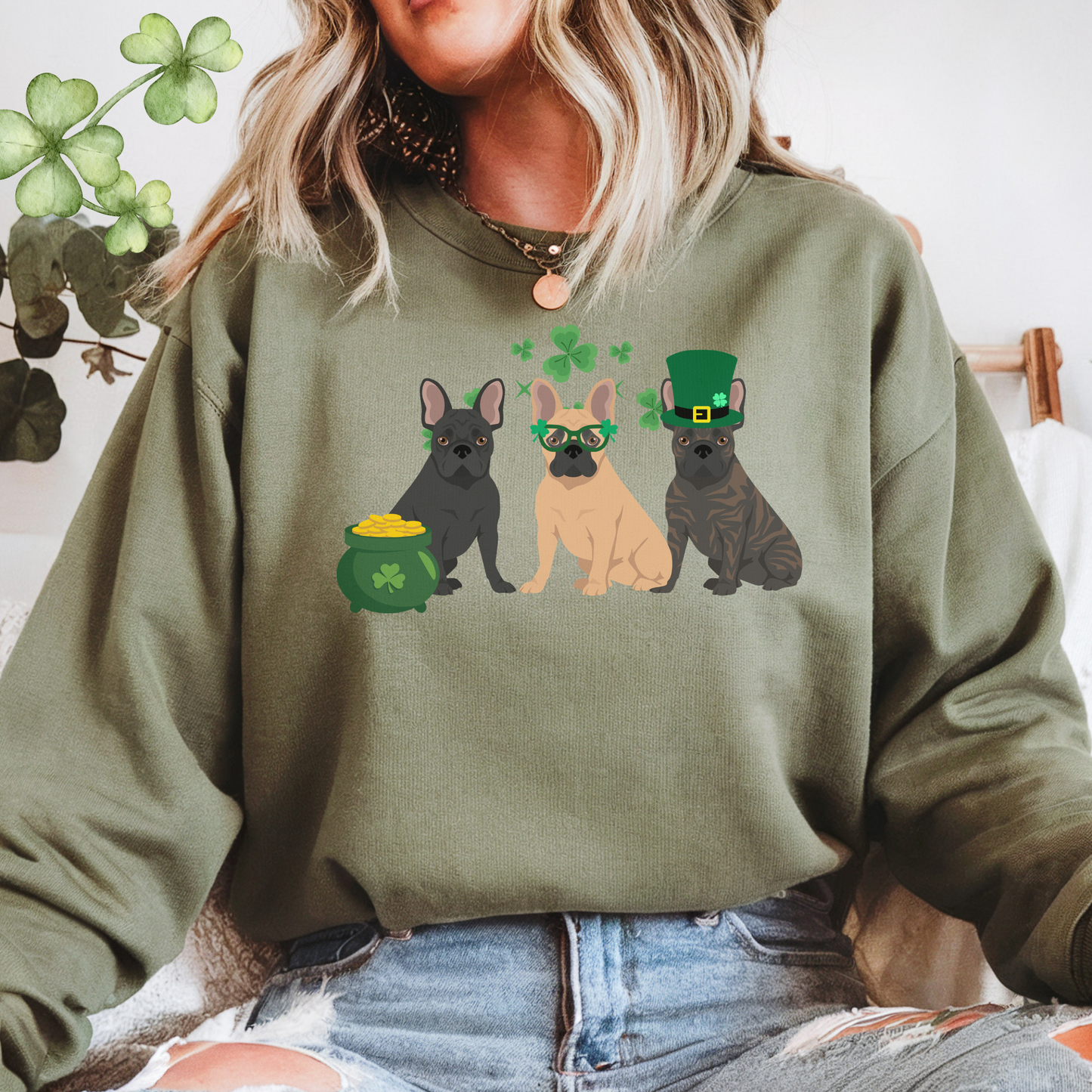 French Bulldog Dog St Patricks Day Unisex Heavy Blend Crewneck Sweatshirt, St Pattys day, Cute Dog Mom Gift