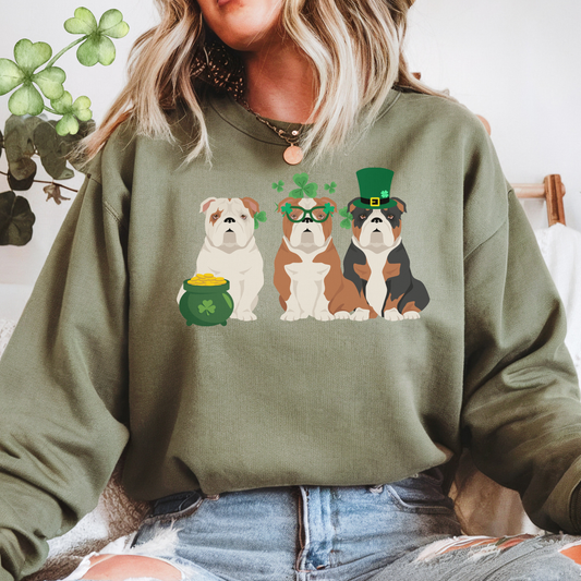 Bulldog Dog St Patricks Day Unisex Heavy Blend Crewneck Sweatshirt, St Pattys day, Cute Dog Mom Gift