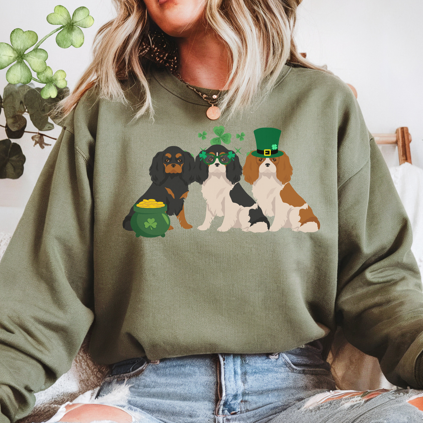 Cavalier King Charles Spaniel Dog St Patricks Day Unisex Heavy Blend Crewneck Sweatshirt, St Pattys day, Cute Dog Mom Gift