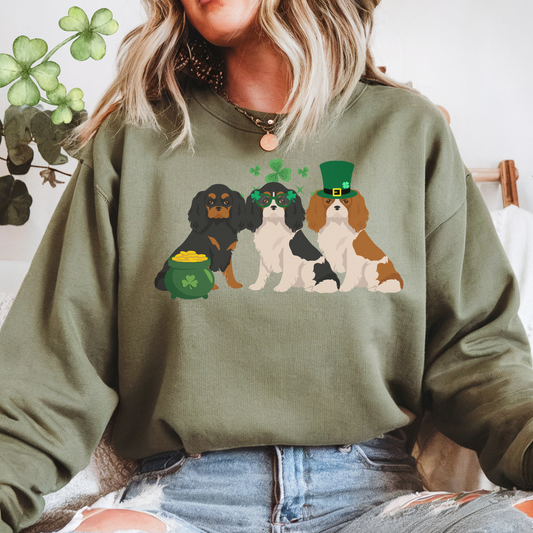 Cavalier King Charles Spaniel Dog St Patricks Day Unisex Heavy Blend Crewneck Sweatshirt, St Pattys day, Cute Dog Mom Gift