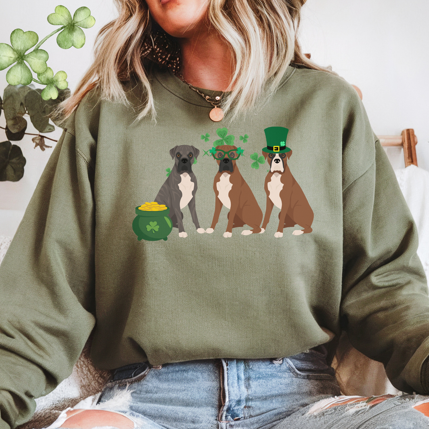Boxer Dog St Patricks Day Unisex Heavy Blend Crewneck Sweatshirt, St Pattys day, Cute Dog Mom Gift