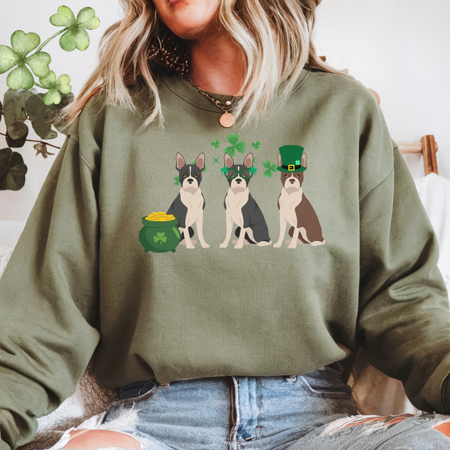 Boston Terrier Dog St Patricks Day Unisex Heavy Blend Crewneck Sweatshirt, St Pattys day, Cute Dog Mom Gift