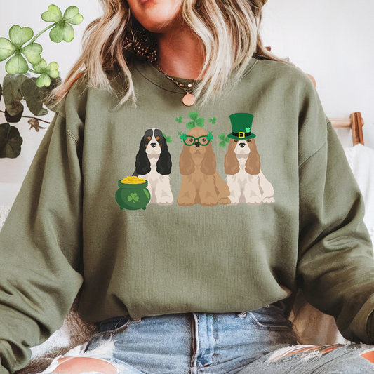 Cocker Spaniel Dog St Patricks Day Unisex Heavy Blend Crewneck Sweatshirt, St Pattys day, Cute Dog Mom Gift
