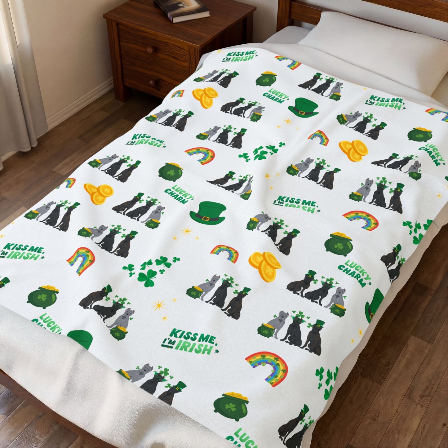 Cane Corso Dog St Patrick’s Day Velveteen Plush Blanket