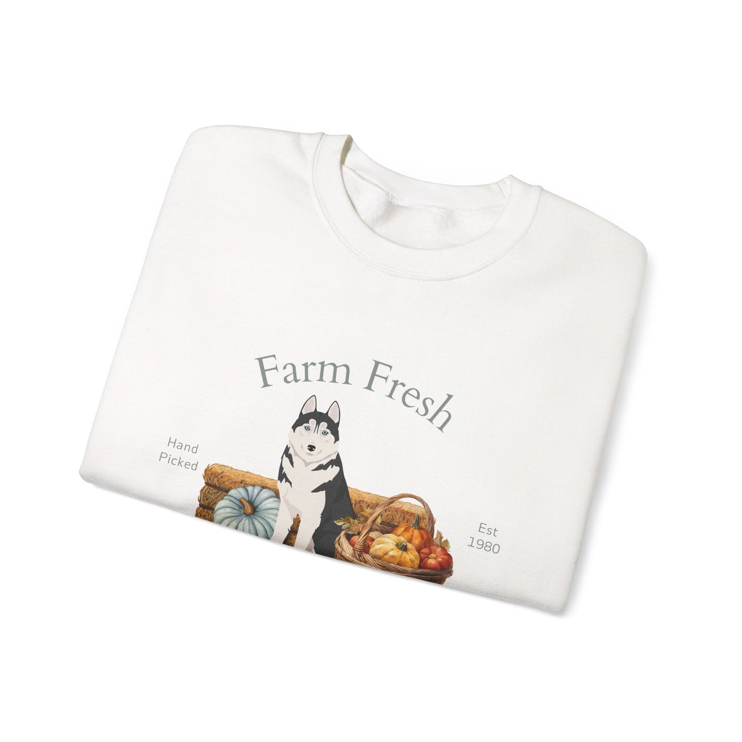 Siberian Husky Dog Fall Farm Fresh Unisex Heavy Blend Crewneck Sweatshirt