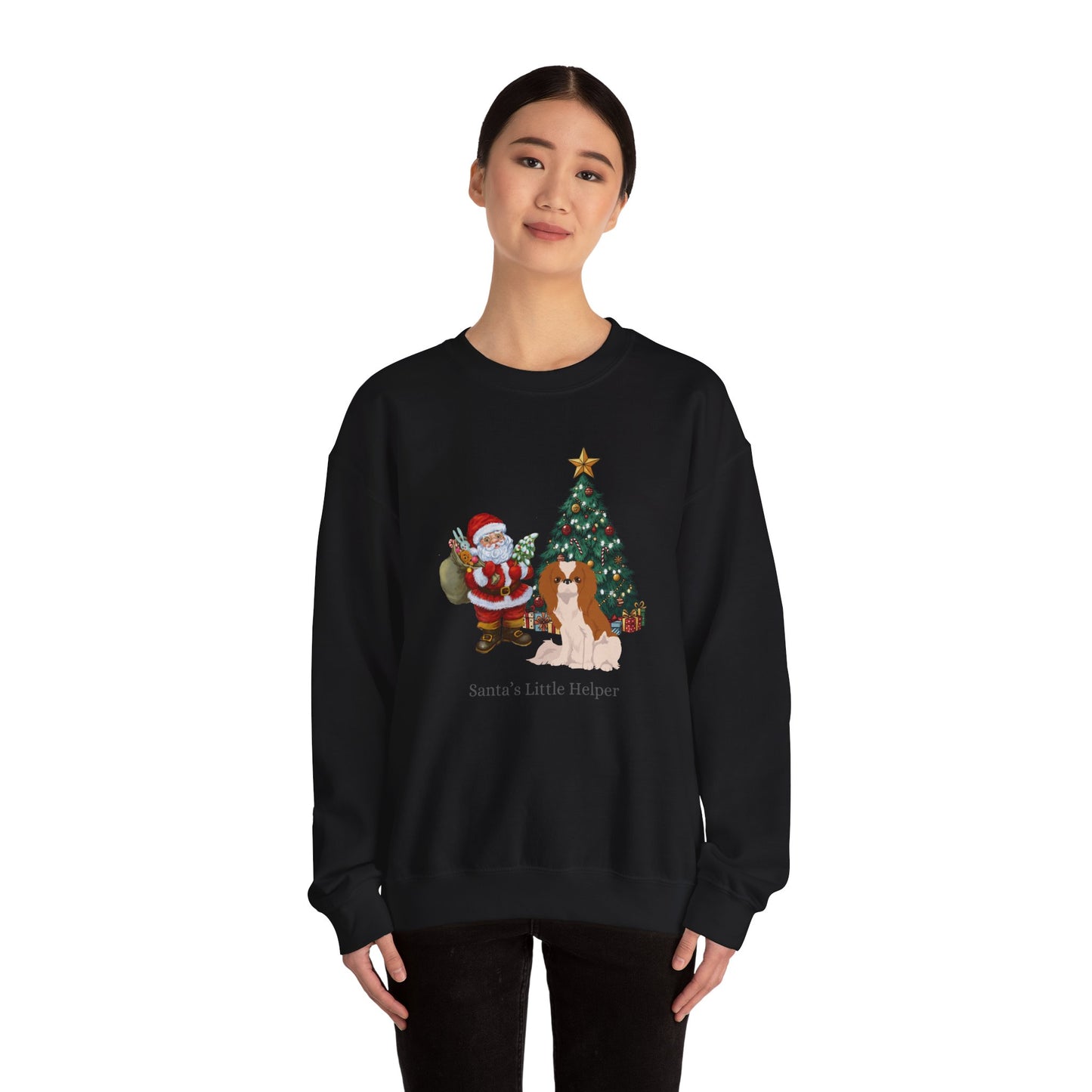 Japanese Chin Dog Santa's Little Helper Unisex Heavy Blend Crewneck Sweatshirt