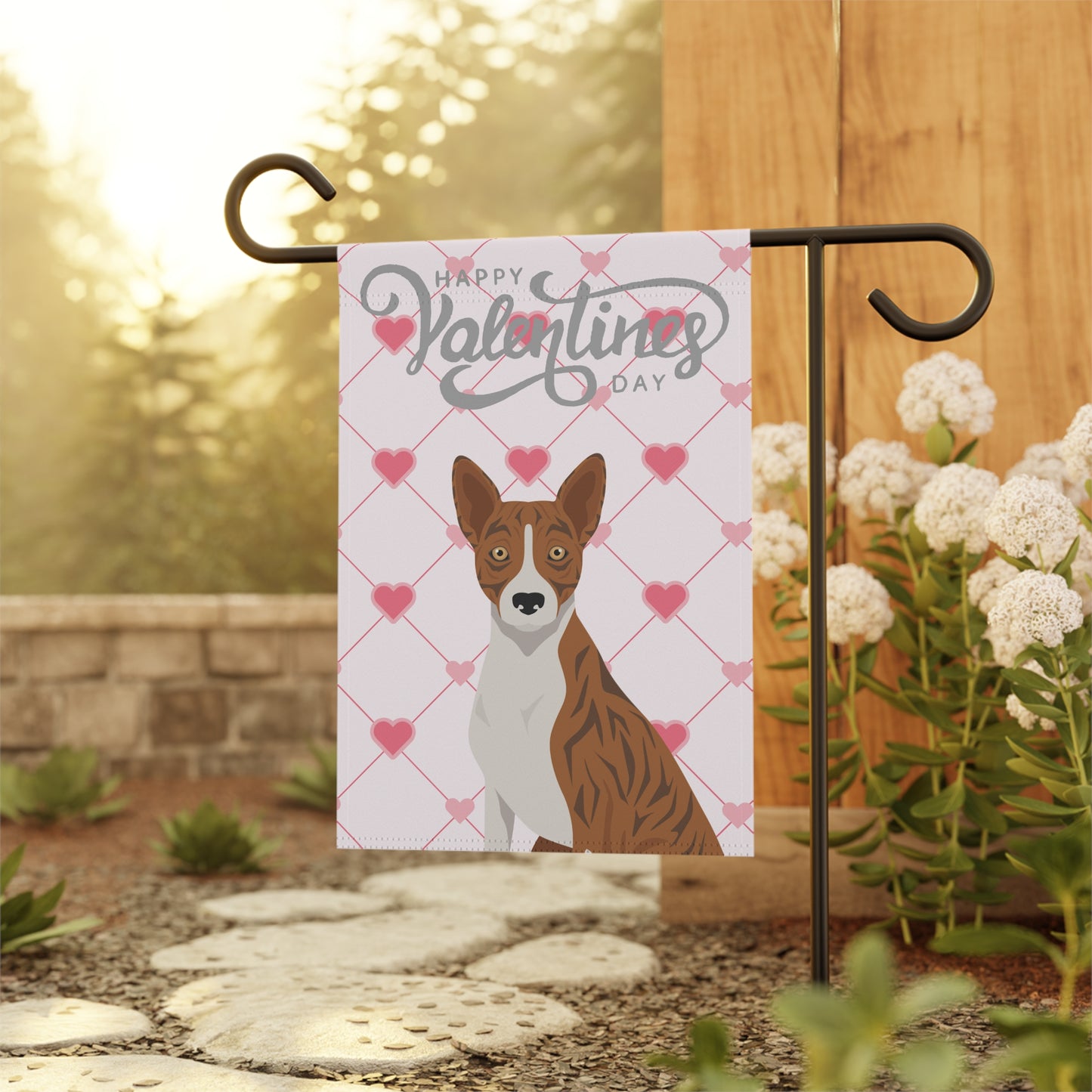 Basenji Dog Valentine's Day Garden Flag
