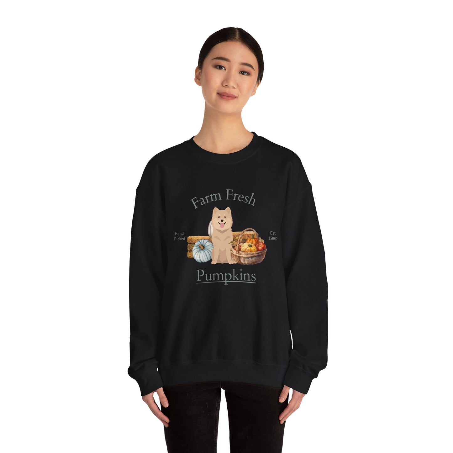 Finnish Lapphund Dog Fall Farm Fresh Unisex Heavy Blend Crewneck Sweatshirt