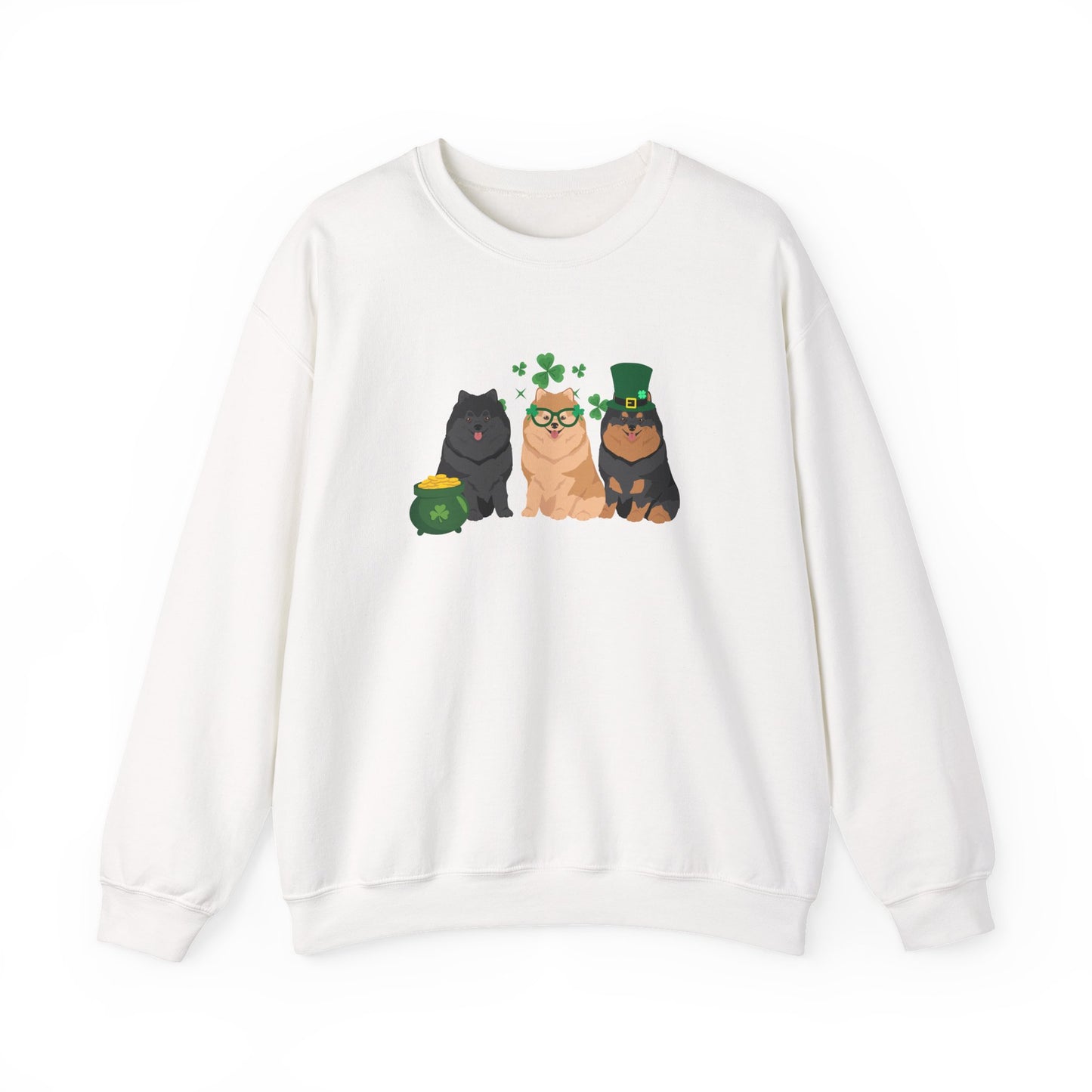 Pomeranian Dog St Patricks Day Unisex Heavy Blend Crewneck Sweatshirt, St Pattys day, Cute Dog Mom Gift