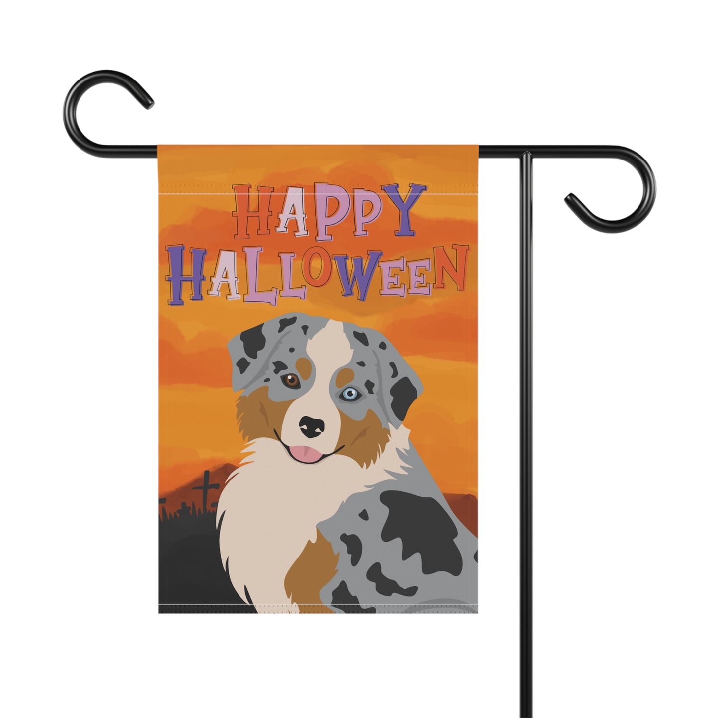 Miniature American Shepherd Dog Halloween Garden Flag