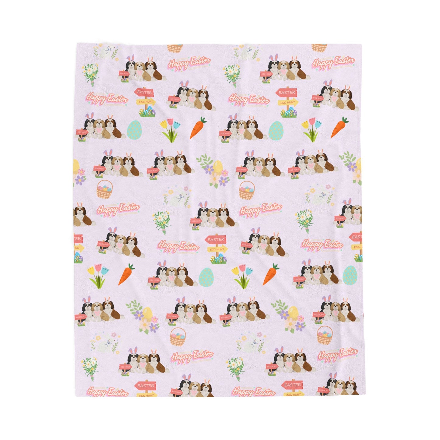 Shih Tzu Dog Easter Velveteen Plush Blanket