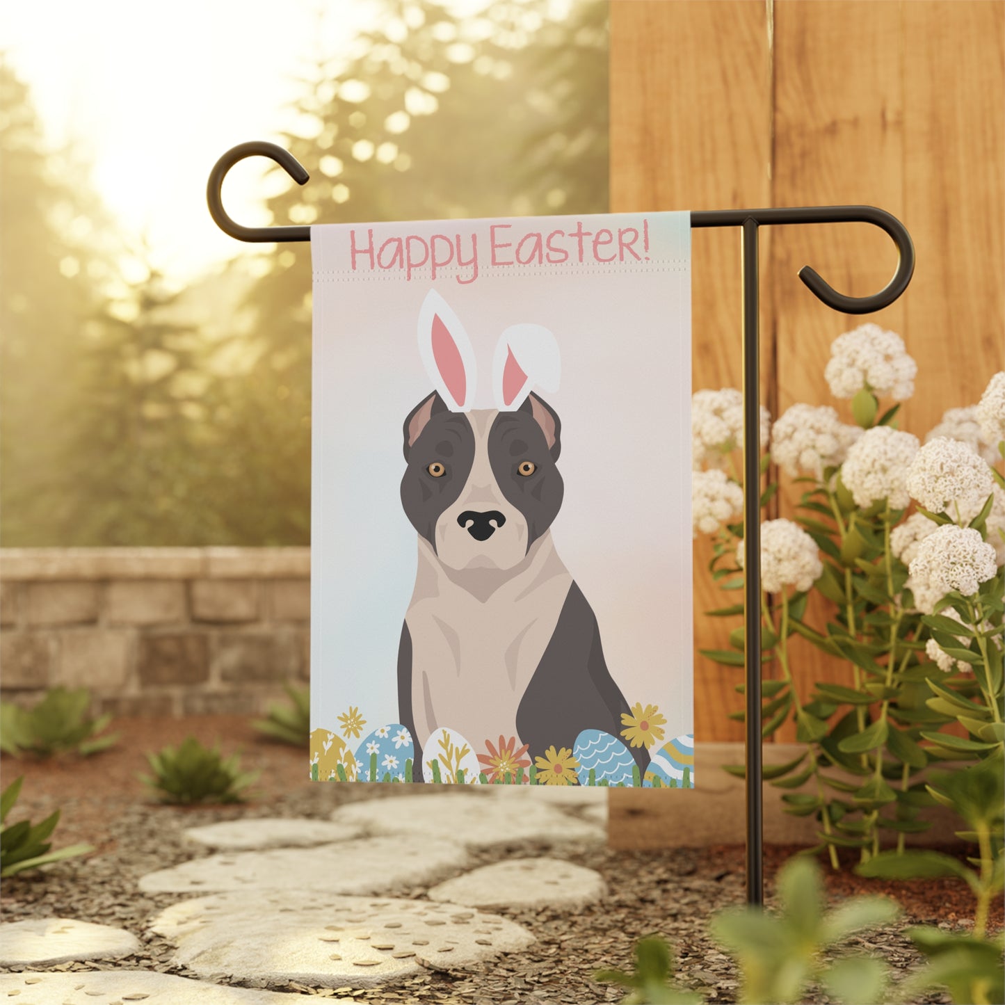 American Staffordshire Bull Terrier Dog Happy Easter Garden Flag