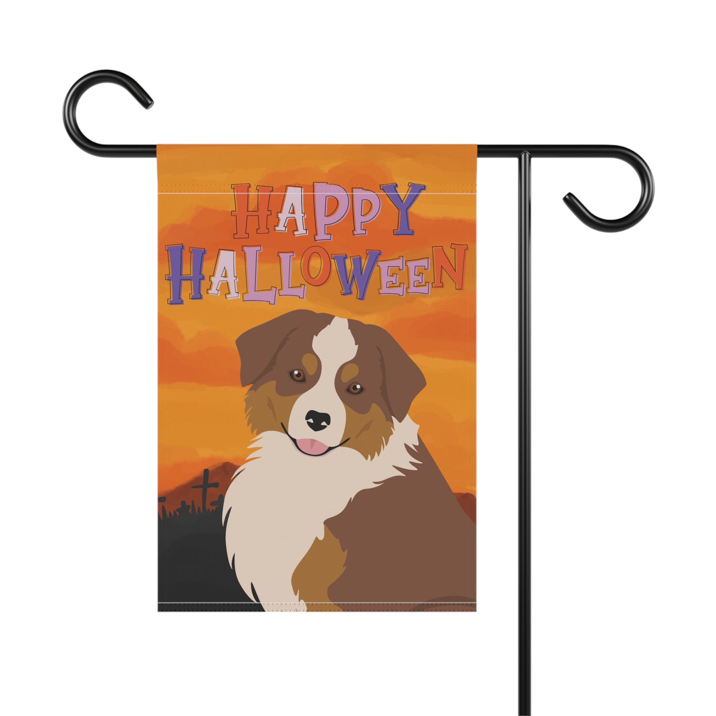 Miniature American Shepherd Dog Halloween Garden Flag