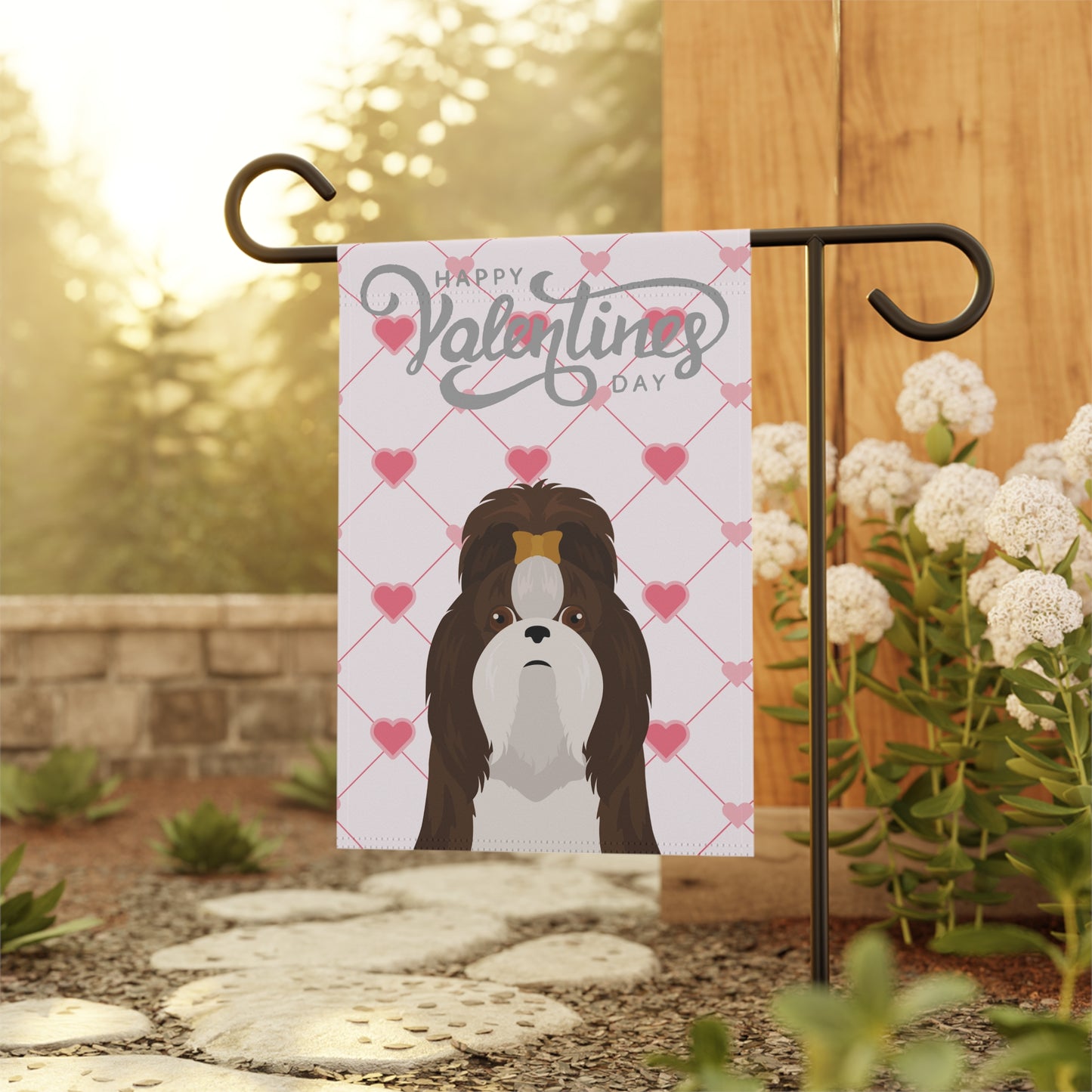 Shih Tzu Dog Valentines Day Garden Flag