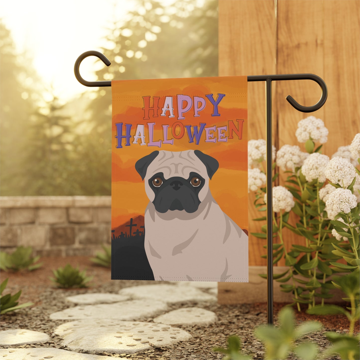 Pug Dog Halloween Garden Flag