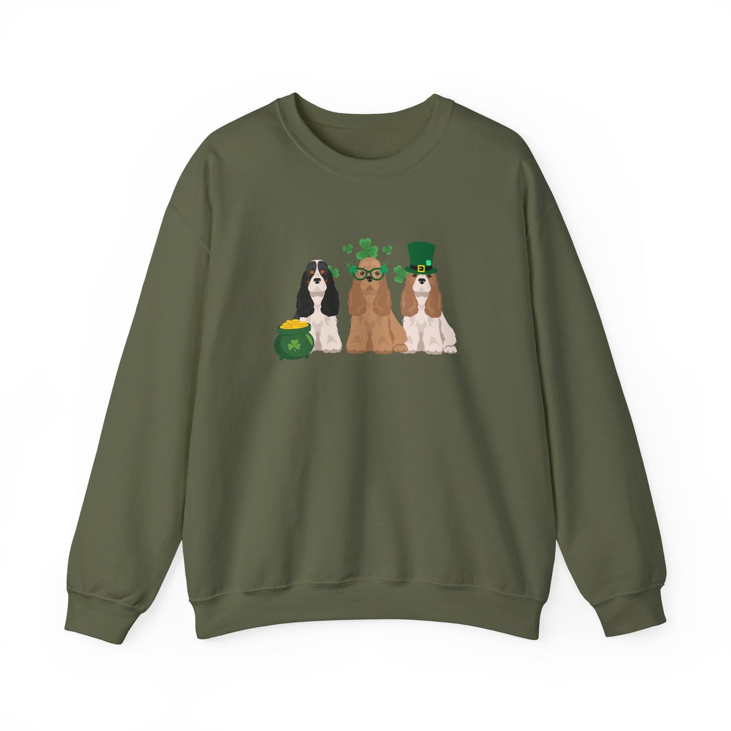 Cocker Spaniel Dog St Patricks Day Unisex Heavy Blend Crewneck Sweatshirt, St Pattys day, Cute Dog Mom Gift