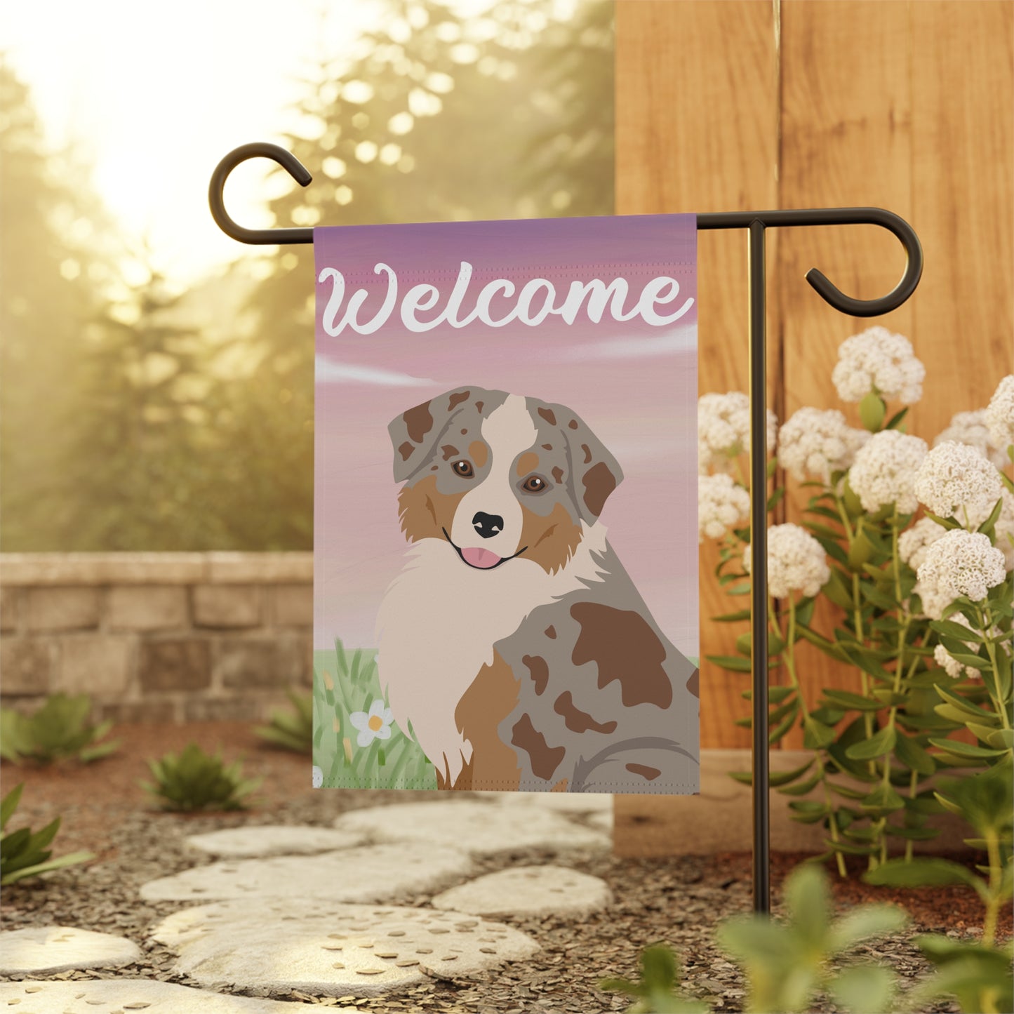 Miniature American Shepherd Dog Welcome Garden Flag