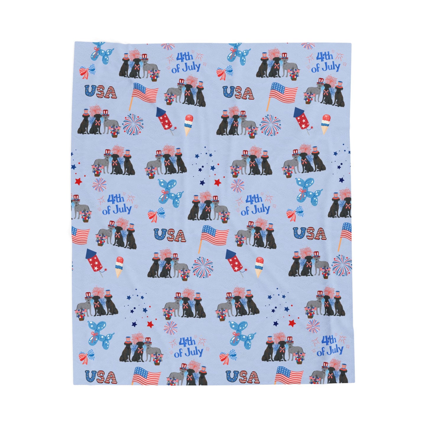 Cane Corso Dog 4th of July Velveteen Plush Blanket. Holiday Blanket. USA