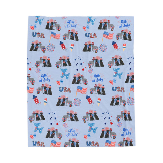 Cane Corso Dog 4th of July Velveteen Plush Blanket. Holiday Blanket. USA