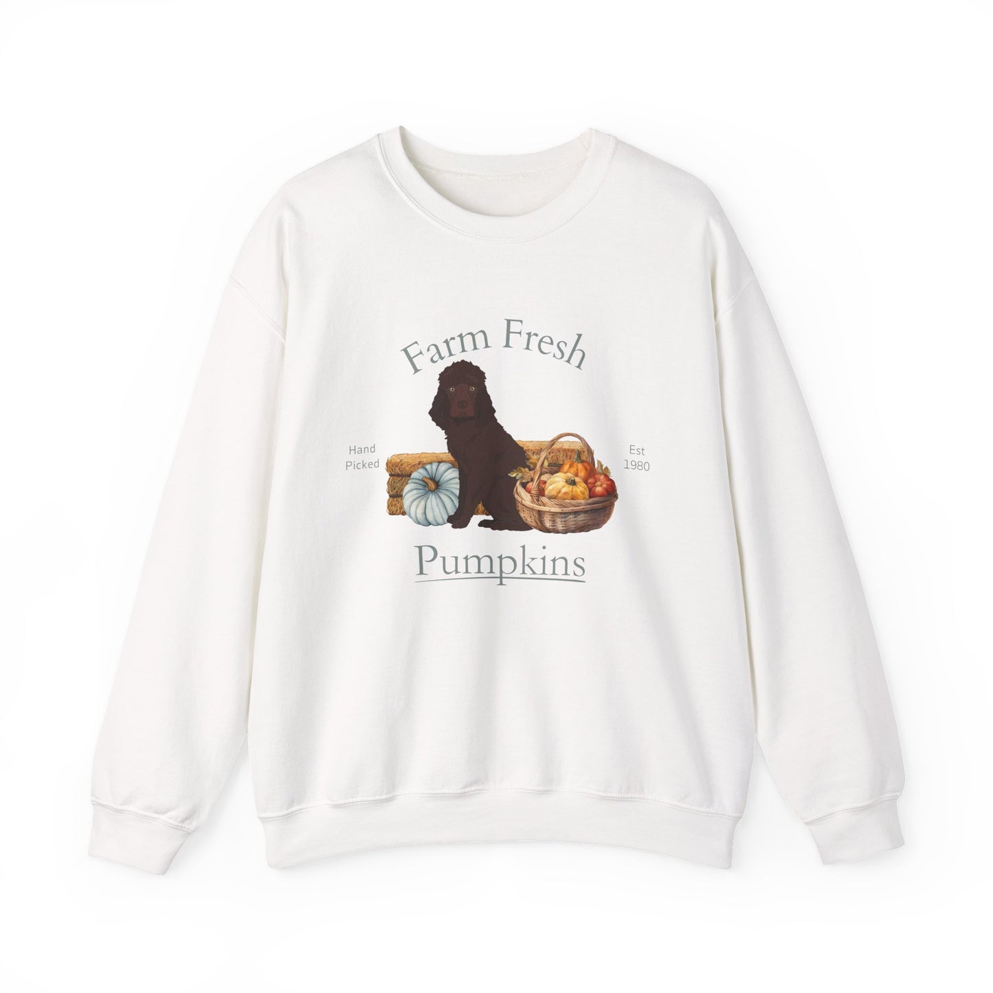Irish Water Spaniel Dog Fall Farm Fresh Unisex Heavy Blend Crewneck Sweatshirt