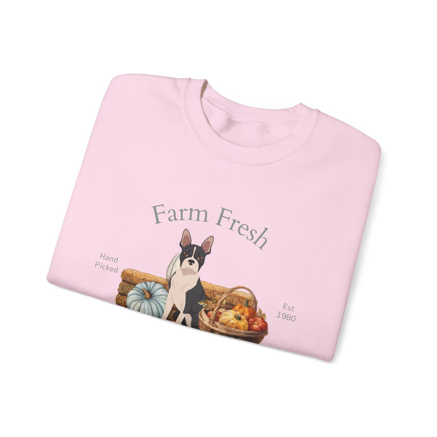 Boston Terrier Dog Fall Farm Fresh Unisex Heavy Blend Crewneck Sweatshirt