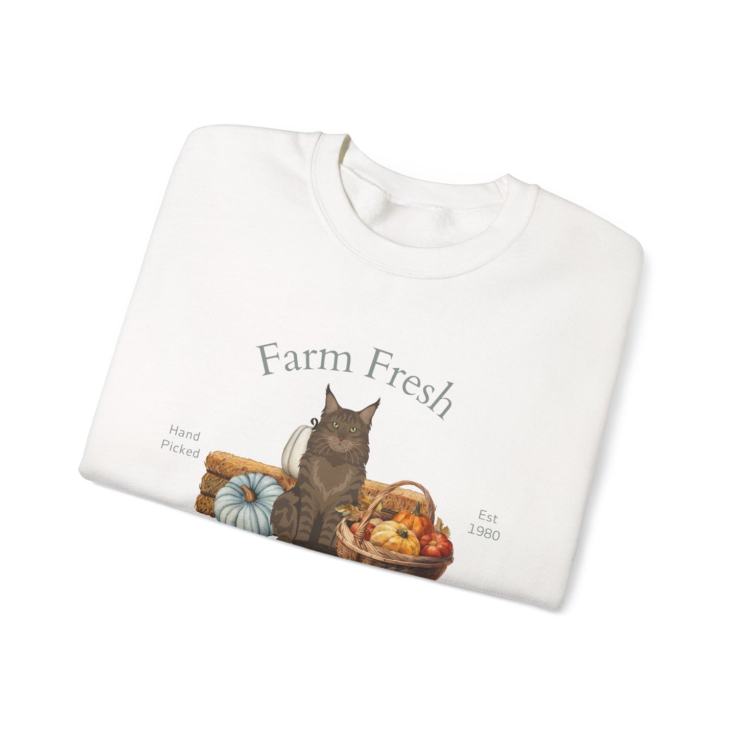 Maine Coon Cat Fall Farm Fresh Unisex Heavy Blend Crewneck Sweatshirt