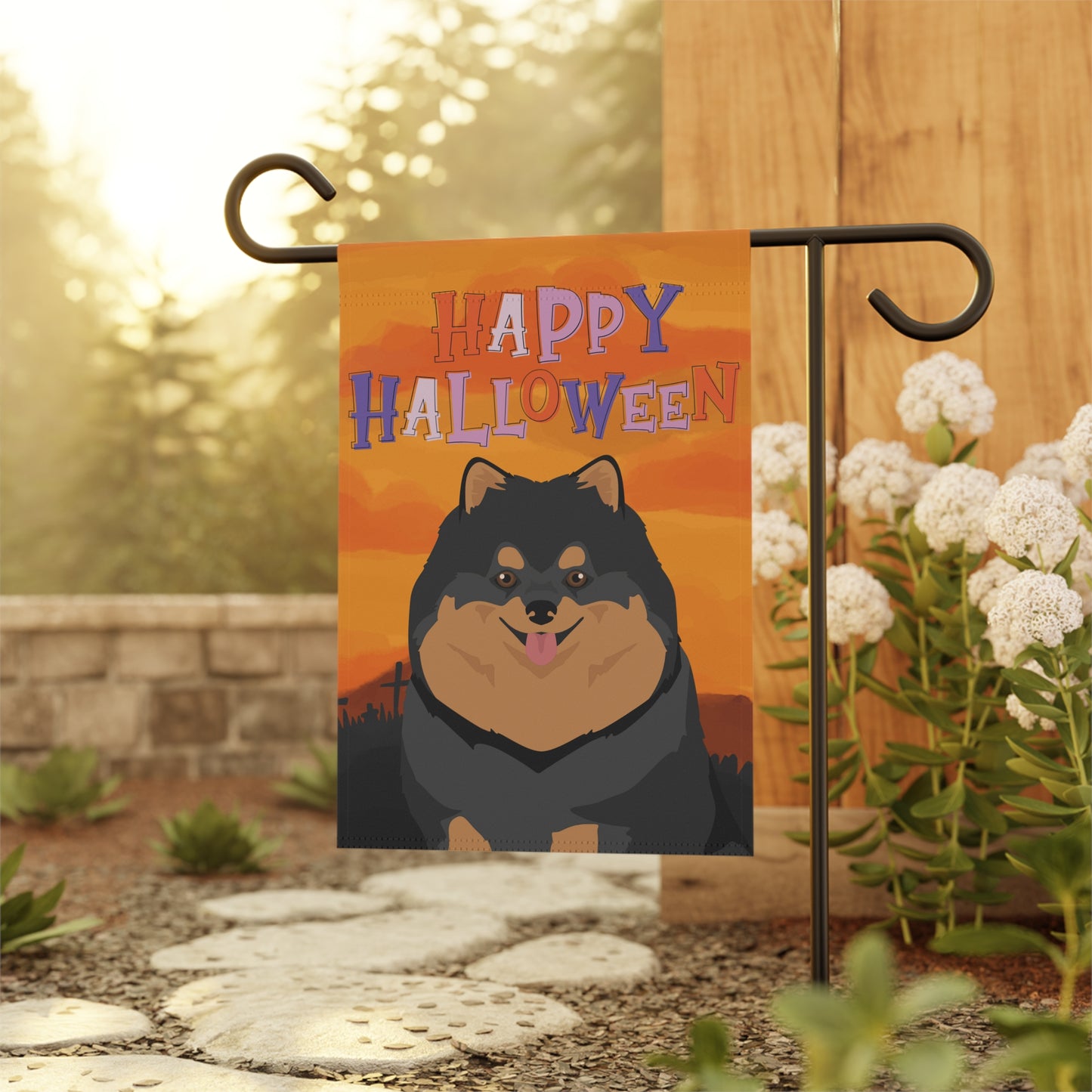 Pomeranian Dog Halloween Garden Flag