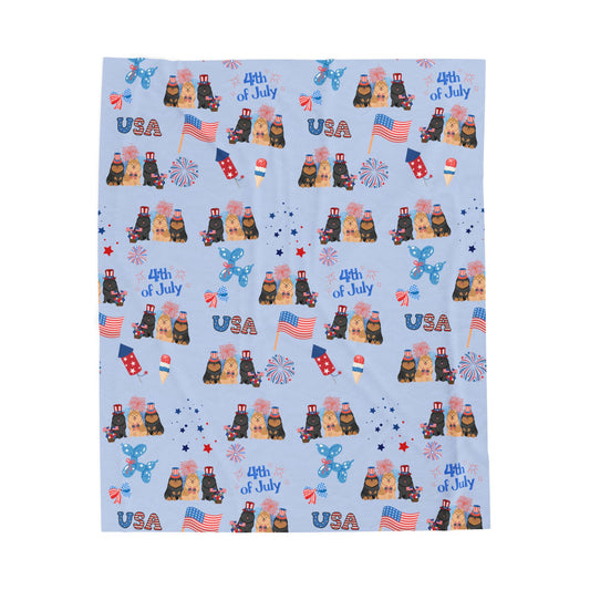 Pomeranian Dog 4th of July Velveteen Plush Blanket. Holiday Blanket. USA