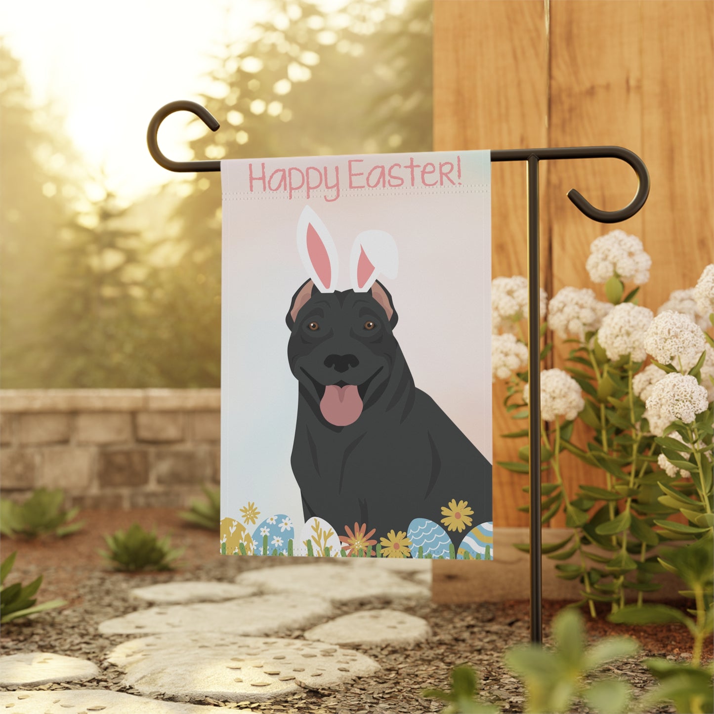 American Pitbull Terrier Dog Happy Easter Garden Flag