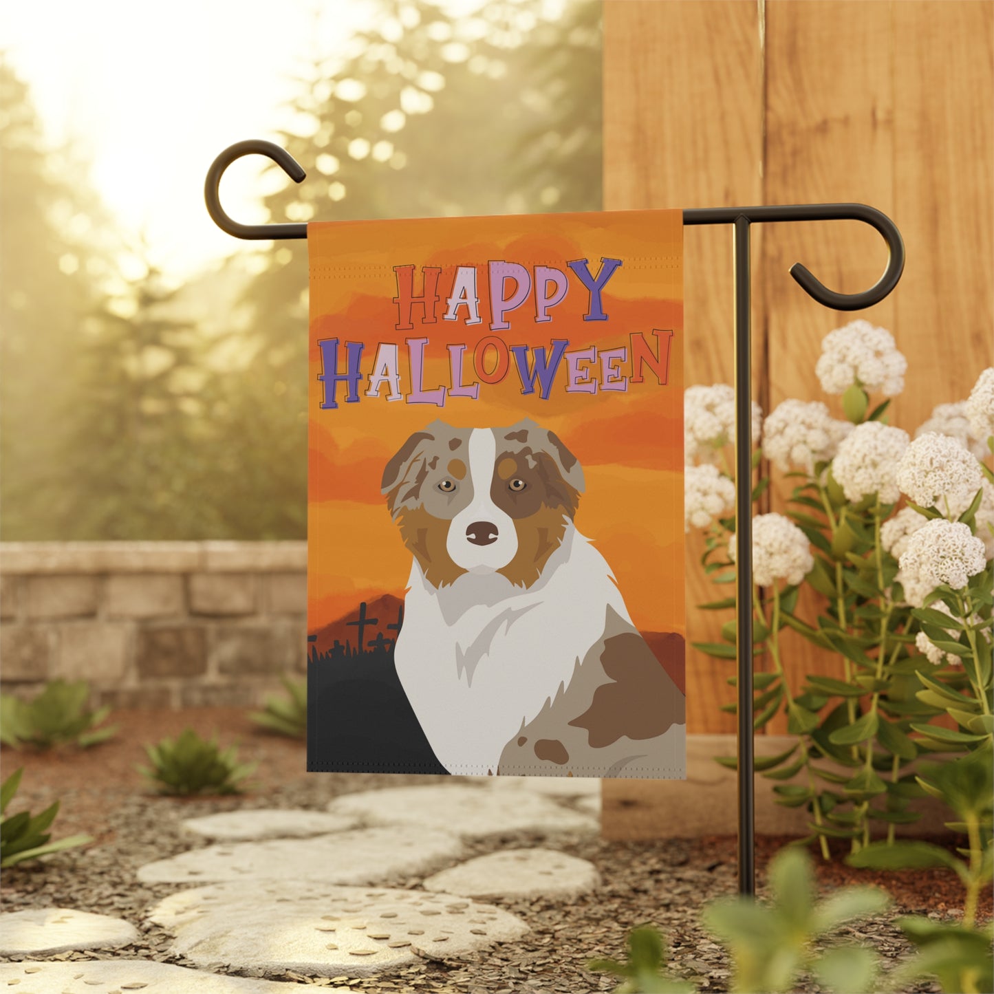 Australian Shepherd Dog Halloween Garden Flag