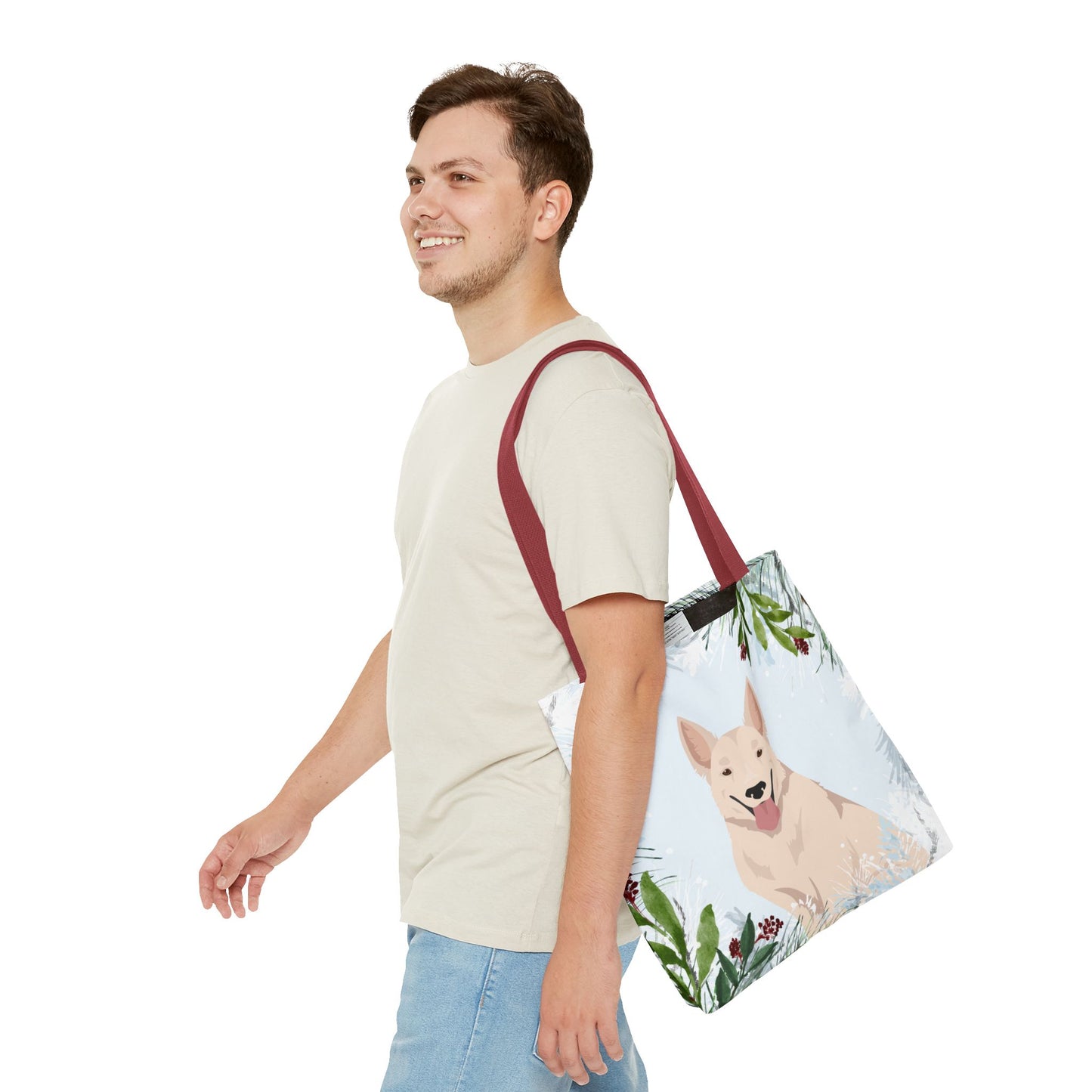 White Swiss Shepherd Dog Christmas Holiday Tote Bag 16x16