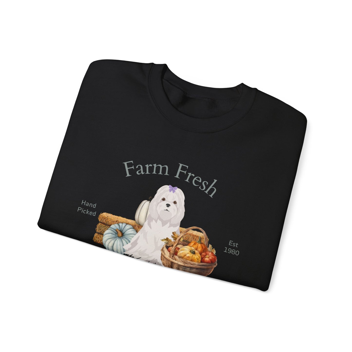 Maltese Dog Fall Farm Fresh Unisex Heavy Blend Crewneck Sweatshirt