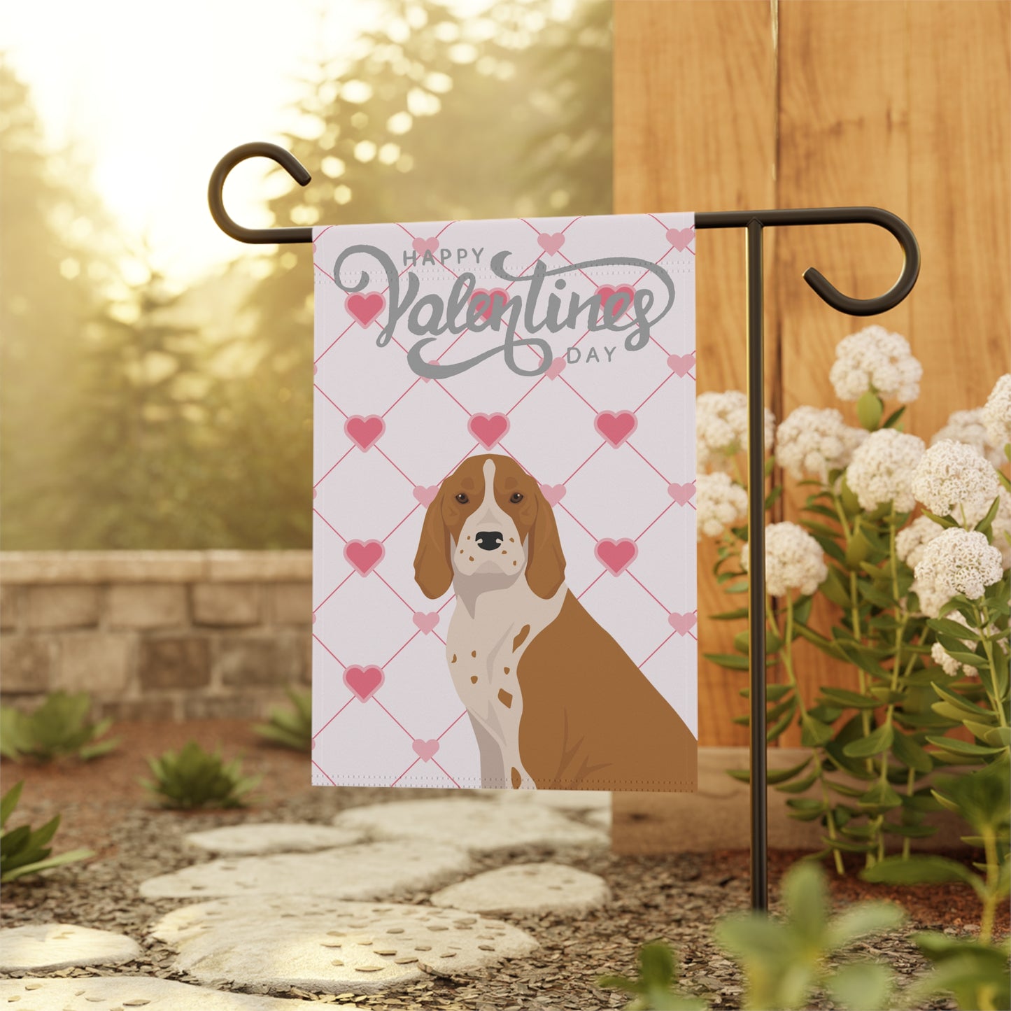 American English Coonhound Dog Valentines Day Garden Flag