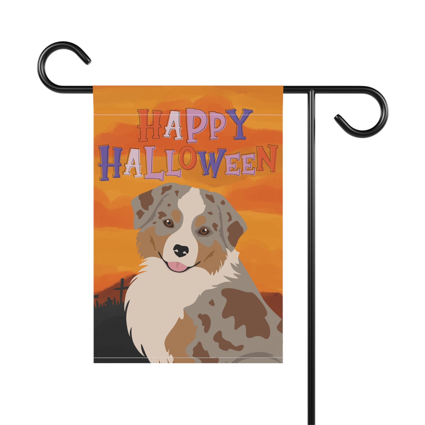 Miniature American Shepherd Dog Halloween Garden Flag