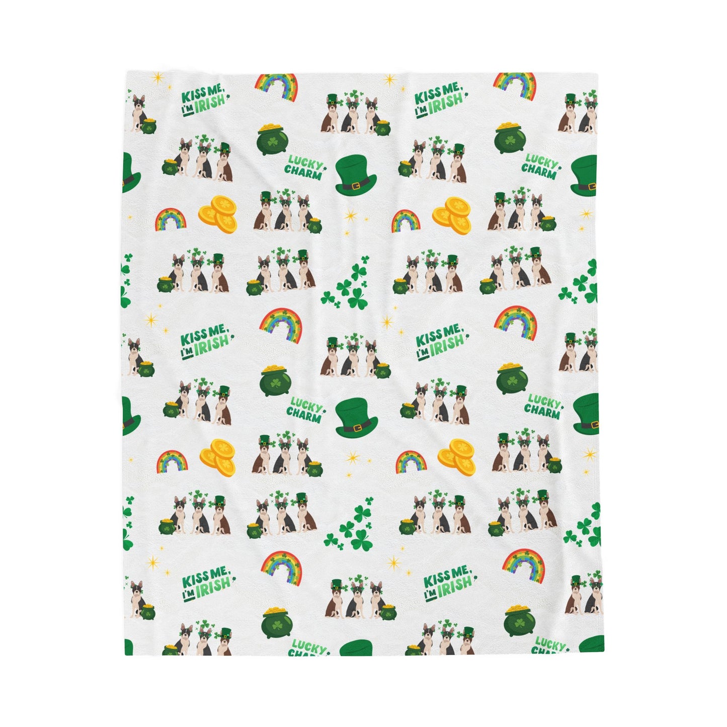 Boston Terrier Dog St Patrick’s Day Velveteen Plush Blanket