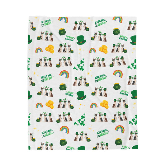 Boston Terrier Dog St Patrick’s Day Velveteen Plush Blanket