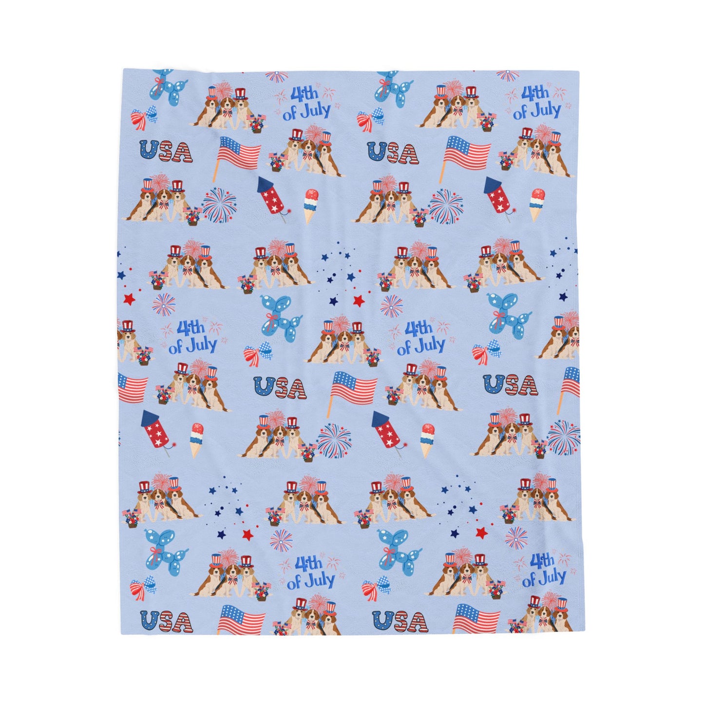 Beagle Dog 4th of July Velveteen Plush Blanket. Holiday Blanket. USA
