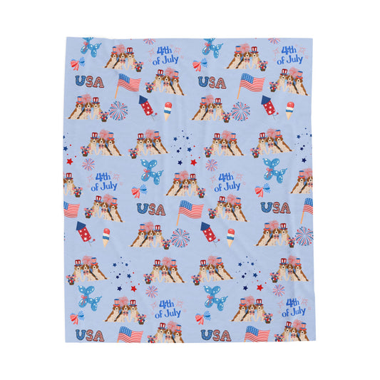 Beagle Dog 4th of July Velveteen Plush Blanket. Holiday Blanket. USA