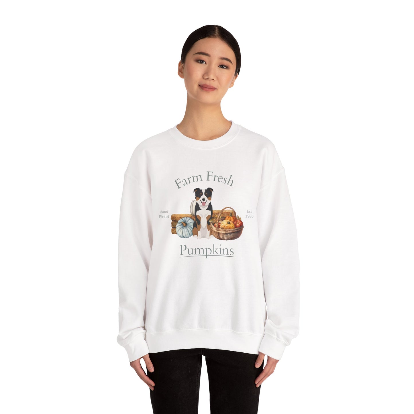 Border Collie Dog Fall Farm Fresh Unisex Heavy Blend Crewneck Sweatshirt