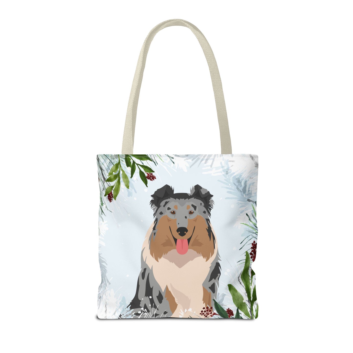 Collie Dog Christmas Holiday Tote Bag 16x16