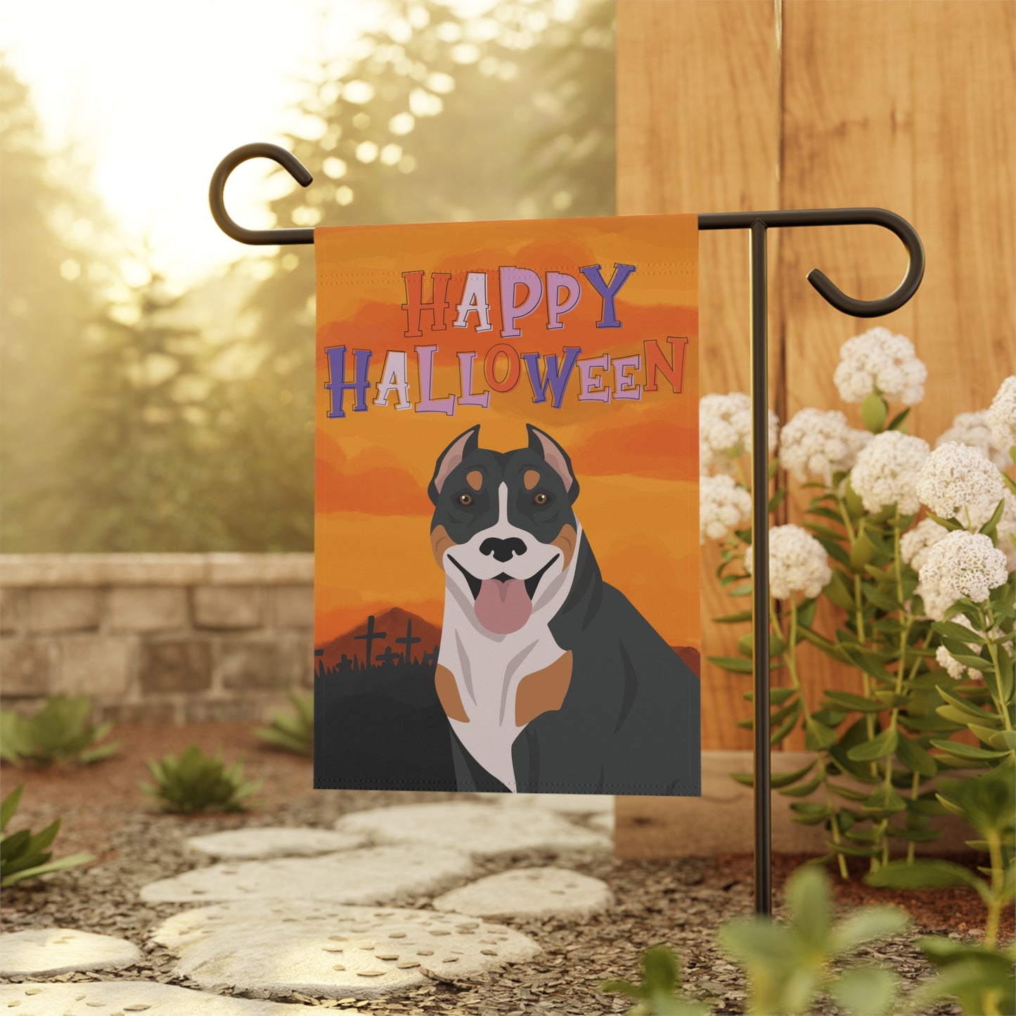 Pit Bull Dog Halloween Garden Flag