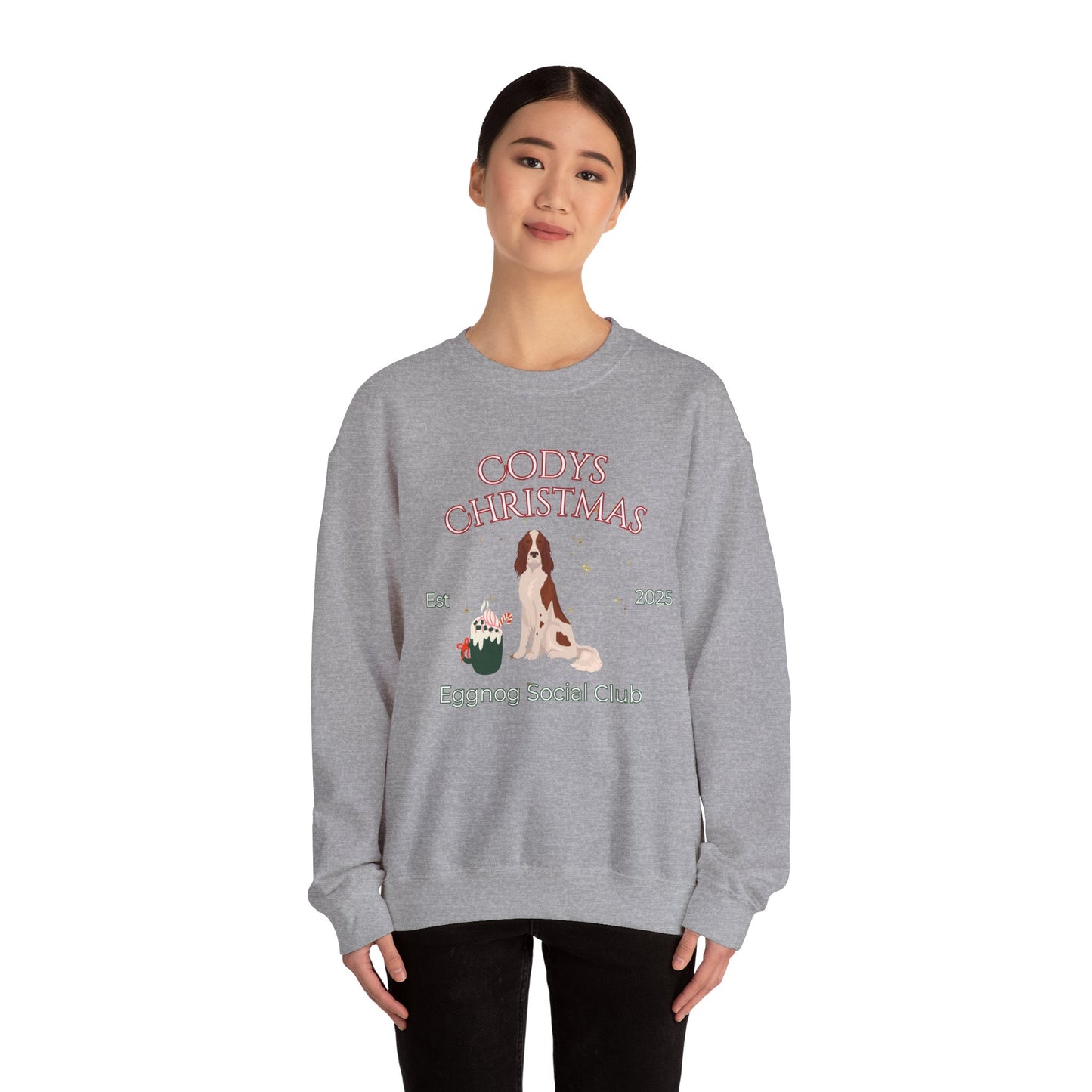 Irish Red and White Setter Dog Christmas Social Club Unisex Heavy Blend Crewneck Sweatshirt Custom Name