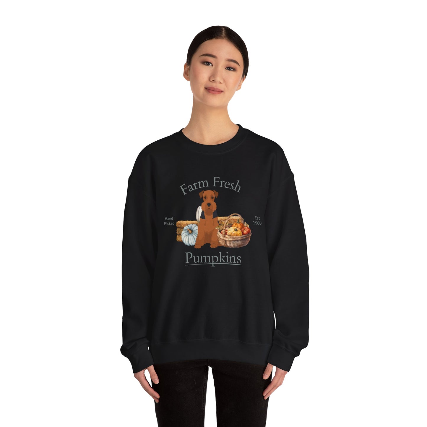 Airedale Terrier Dog Fall Farm Fresh Unisex Heavy Blend Crewneck Sweatshirt