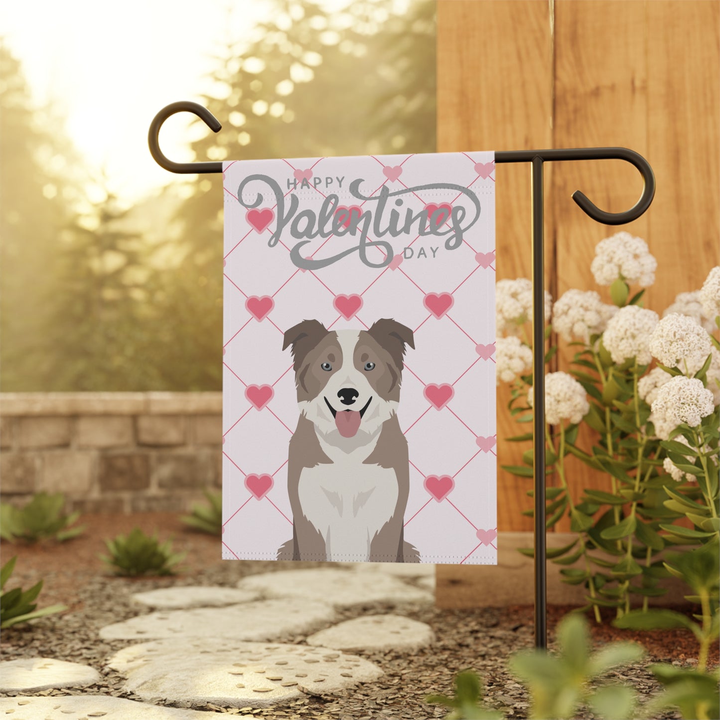 Border Collie Dog Valentines Day Garden Flag