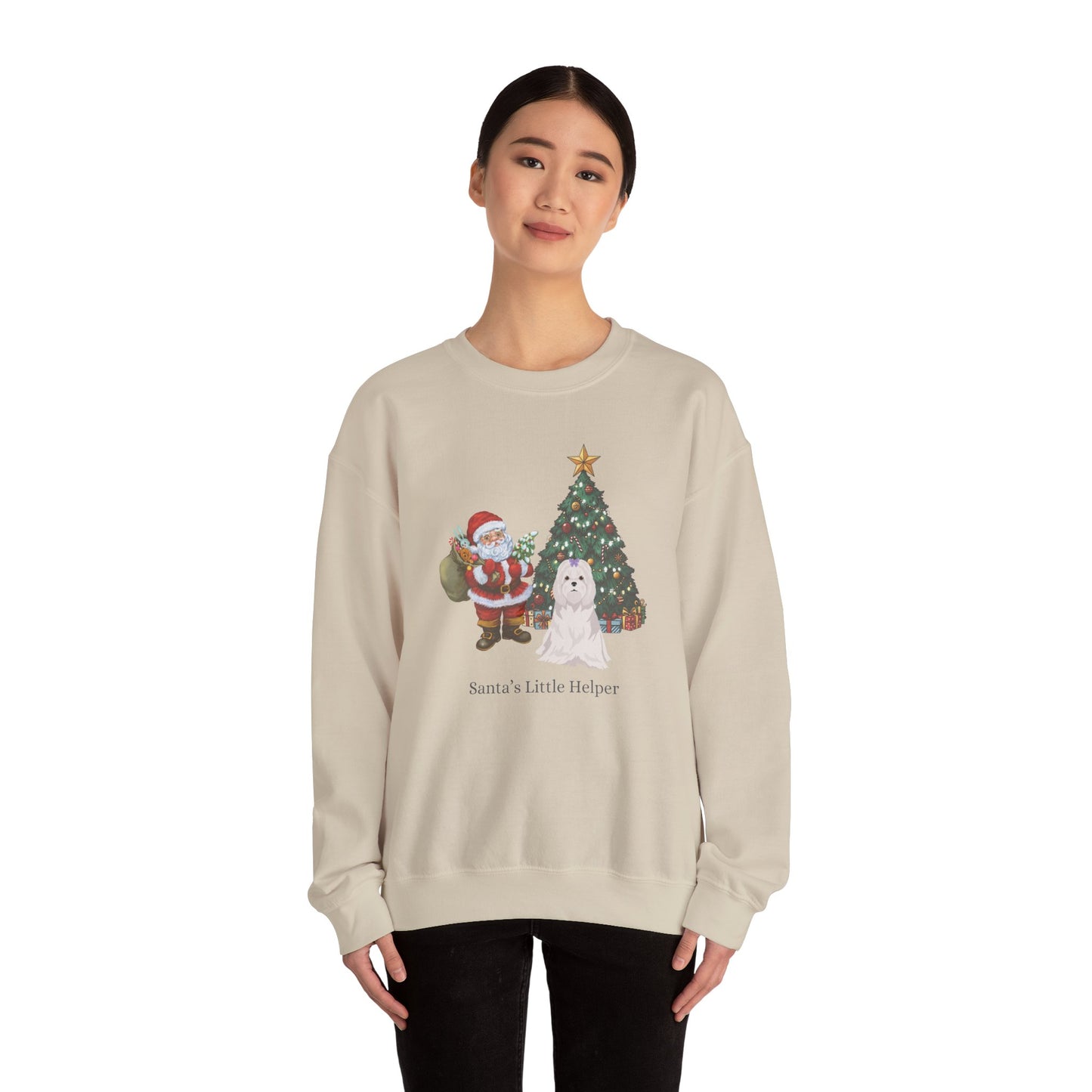 Maltese Dog Santa's Little Helper Unisex Heavy Blend Crewneck Sweatshirt